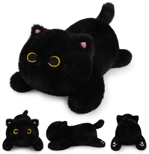 Yamepuia Weighted Stuffed Animal,25cm Gewicht Schwarze Katze Kuscheltier,Niedliche Gewichtskuscheltier Schwarze Katze,Weich Katze PlüSch Kissen Geschenke für Kinder MäDchen Junge