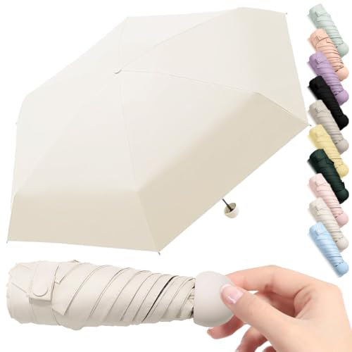 Parapluie de Voyage Anti-UV Petit Parapluie Mini Parapluie Portable Parapluie de Poche Parapluie Ultra Léger Portable Coupe-Vent Transport Quotidien Convient à Toutes les Personnes (Beige clair)