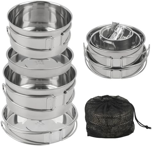 GEEKHOM Stainless Steel Camping Cookware Set - Outdoor Pot and Pan Set with Bonus Cutlery, Storage Bag, Perfect for Hiking, Camping, Backpacking, Picnics
