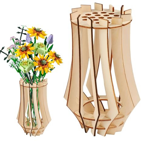 Vaso per Fiori,Forreen Vaso di Fiori in Legno,Ppuzzle in Legno Bouquet Bottiglia,per Rose Lego Fiori di Ciliegio,Girasole,Tulipani,Narcisi,Loto