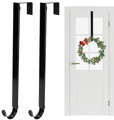 2 Stück Türhaken zum Einhängen für Kranz 38-60 cm Einziehbar Weihnachtskranz Haken Metall Tür Kranzaufhänger Türkranz Haken Weihnachtskranzaufhänger für Weihnachten, Haustür Dekorationen (Schwarz)