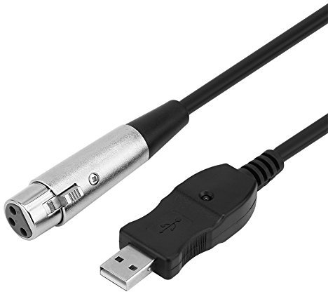 Akozon USB Male to XLR Female Microphone Link Cable Adapter - Professional Connection for Studio Use - Plug and Play with A/D Conversion and LED Indicator