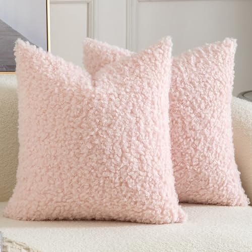 Yaertun 2er Set Kissenbezug Teddywolle Faux Pelz Dekorative Kissenbezüge Plüsch Bouclé Sofakissen Couchkissen Dekokissen Zierkissenbezug Deko Kissenhülle Schlafzimmer Wohnzimmer 45x45 cm Rosa