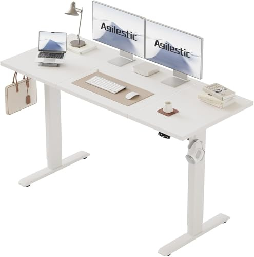 Agilestic Höhenverstellbarer Schreibtisch 150 x 60 cm | Schreibtisch höhenverstellbar elektrisch, 2 Speicherplätze, Stehschreibtisch, Computertisch für Homeoffice, Weiß