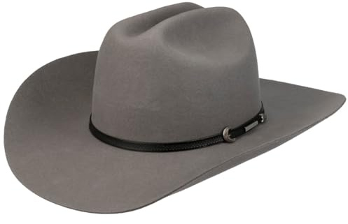 Stetson Laramie Wool Westernhut Wollfilzhut Wollhut Cowboyhut Rodeohut Herren - mit Lederband Herbst-Winter Herbst Winter - XL (60-61 cm) grau