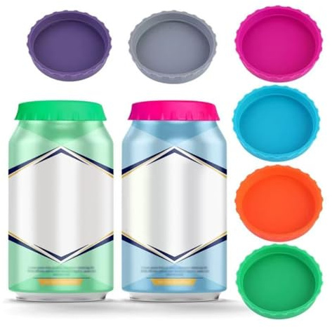 6Pcs Silicone Can Lids, Leakproof Dustproof Drink Can Covers for Soda & Fizzy Drinks, Reusable Can Covers for Travel, Beach, Camping & Fishing