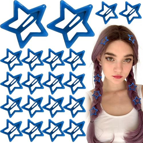 Joez Wonderful 20 fermagli per capelli a forma di stella, 3,20 x 3,20 cm, in metallo blu scuro, carini, antiscivolo, Y2k anni 2000, accessori per capelli alla moda per donne