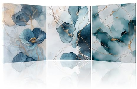 Piy Painting 3 Panel Abstrakt Wandkunst Leinwand Malerei, Blaue Kunst Leinwand Bilder, Poster, Kunstdrucke, Wandbilder Mit Rahmen, Dekorative Gemälde Für Wohnzimmer Schlafzimmer Wanddeko 30 x 40 cm