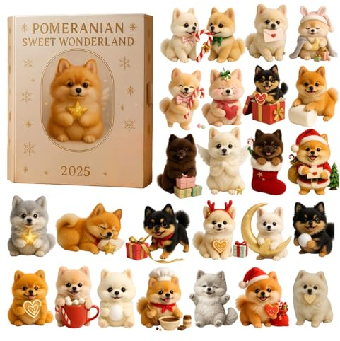 Pomeranian Adventskalender 2025, 2D Acryl Hängedeko mit Täglichem, 24 Tage Countdown Kalender mit Pomeranian Ornaments