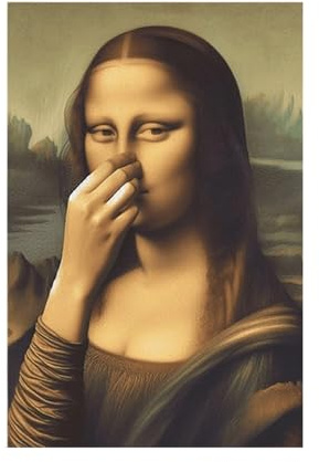 Lustiges Mona Lisa Pinching Nose Poster Badezimmer Wandkunst Dekoration, Vintage Toiletten Humorposter, Mona Lisa Badezimmerkunst, MonaLisa Badezimmer Kunst, Humorvolle Skurrile Wohndekoration
