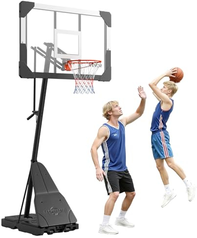 VEVOR Panier de Basket-Ball sur Pied Portable, But de Basketball Mobile, Système de Cerceau, Filet et Panneau en PC de 110 cm pour Basket, Hauteur Réglable 2,45-3,05 m, pour Extérieur Intérieur