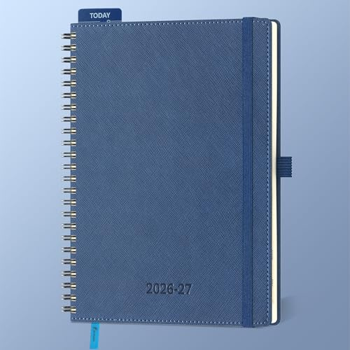 IN-LUXPRO Kalender 2026 2027, Wochenplaner Horizontal mit Spiralbindung | 18 Monate Terminplaner (Jul 2026 bis Dezember 2027) in A5 21,9x16,2CM, weicher PU-Hülle, Wochenplanung, Marineblau