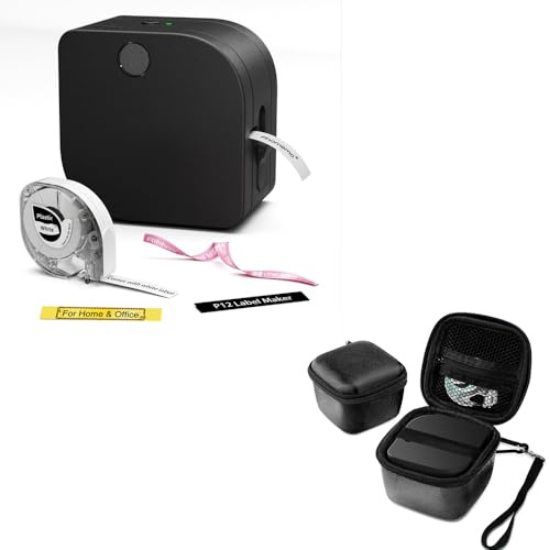 Phomemo P12 Etiquetadora Bluetooth con Estuche Rígido de Transporte, Mini Impresora de Etiquetas Portátil para Hogar y Oficina, Kit con Funda Protectora y Tecnología Dual Térmica