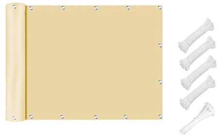 Voile d'ombrage rectangulaire, 6x6M, Couverture de terrasse imperméable, Protection UV 95%, avec Cordes et Attaches, pour terrasse, Jardin, Garage, Piscine, Beige