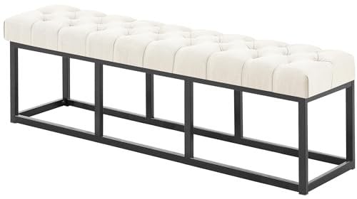CLP Sitzbank Amun I Mit Stoff-Bezug I Mit Schwarzem Metallgestell, Farbe:Creme, Größe:150 cm