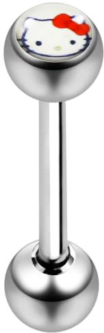 AZARIO LONDON Hello Kitty Logo Ball con barra dritta in acciaio inox calibro 14 con sfera, 16mm Length, Logo Ball, Nessuna pietra preziosa