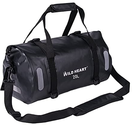 Wild Heart wasserdichte Tasche für Kajakfahren, Camping, Boot, Radfahren 20L 30L 40L (schwarz, 20L)