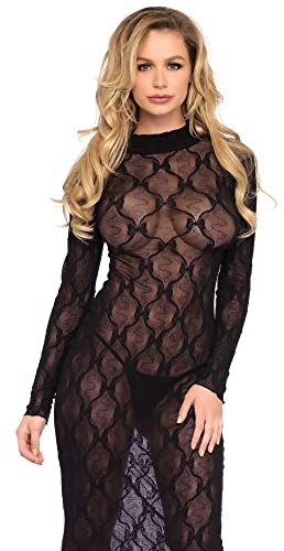 LEG AVENUE 86401 Long Sleeved Long Dress, Black