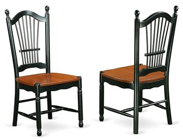 East West Furniture DOC-BCH-W Dover Esszimmerstühle – Lattenlehne, Holzsitz, Küchenstühle 2er-Set, Schwarz & Kirsche