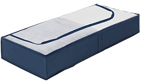 WENKO Unterbettkommode Business - Unterbett-Aufbewahrungstasche mit Sichtfenster, Polyester, 105 x 15 x 45 cm, Dunkelblau