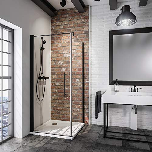 Schulte porte de douche pivotante et paroi latérale 80 x 80 x 193 cm, noir, 122 cm barre stabilisation incluse, système autolevant, verre de sécurité 5 mm transparent antical, largeur d'accès 69.5 cm