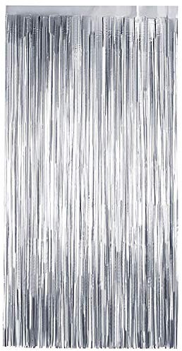 TRIXES Silber Folie Vorhang – Party Hintergrund Fransen Dekoration – Tür Tinsel Foto Prop - perfekt für Einhorn Thema Party Hochzeit Henne Geburtstag Feiern – 2 Meter