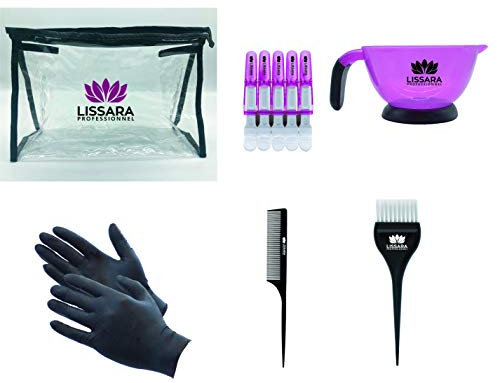 LISSARA - Kit Coiffeur Lissage Brésilien - Accessoires Pinceau, 4 pinces, bol, peigne fin en carbone, gant en latex