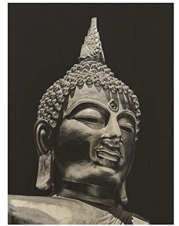 Holzbild - Buddha Statue Gesicht 80 x 60cm