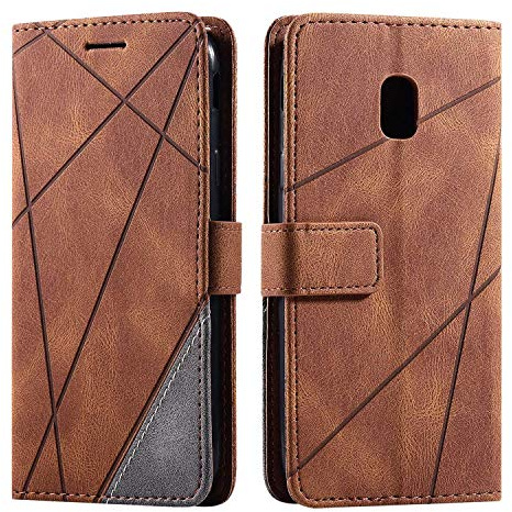SONWO Hülle für Samsung Galaxy J3 2017, Premium Leder PU Handyhülle Flip Case Wallet Silikon Bumper Schutzhülle Klapphülle für Galaxy J3 2017, Braun