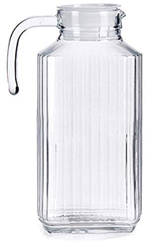 MGE - Pichet d'Eau avec Couvercle avec Poignée - Carafe en Verre avec et Bec Verseur - Pichet à Thé Glacé - Cruche en Verre - 1800 mL