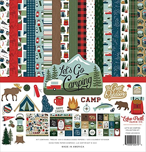 Echo Park Paper Company LGC246016 Let's Go Camping Collection Kit Papier, multi, 12-x-12-Inch