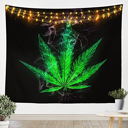 Loussiesd Marihuana Blatt Wandbehang Galaxis Cannabis Blätter Tapisserie für Kinder Jungen Mädchen Marihuana Gras Hanf Wandteppich 130x150cm Botanisch Zimmer Dekor Tapestry Grün