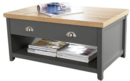 Home Source 2 Drawer Occasional Coffee Table, Oak Effect, Dark Grey