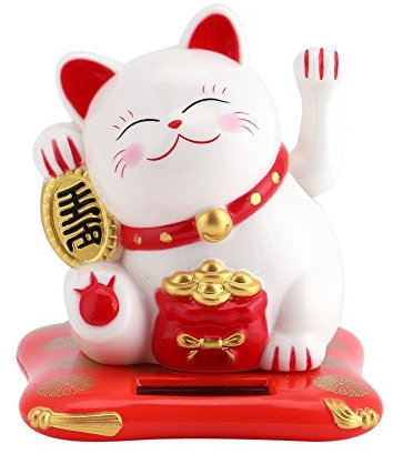 Ejoyous Winkekatze Solarbetriebene Winkekatze Lucky Cat, Glückskatze Süße Solar Glückbringen für Schreibtisch Wohnaccessoires Dekoration (Weiß)