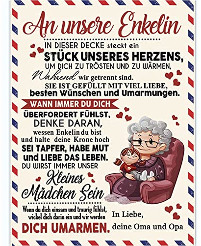 WJMSDK Kuscheldecke Personalisierte Decke An Unere Enkelin von Oma Und Opa, Deutsche Briefdecke Positiv Ermutigen Flauschige Wohndecke für Couch Bett Tv-Decken Geschenk