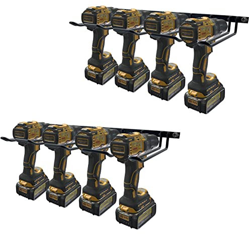2 Pack Drill Holder, Power Tool Organizer Wall Mount, 80lb Heavy Duty Bearing Capacity Garage Storage, 4 Cordless Metal Shelf, Utility Storage Rack for Dewalt Cordless Tools Father Day Gifts