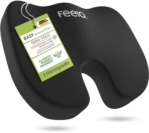 feela.® Orthopädisches Autositzkissen [3 Härtegrade] TESTSIEGER – Keilkissen für Autos – Besserer Sitzkomfort und Entlastung des Steißbeins – Autositz-Sitzerhöhung, Fahrersitzkissen (Hart)