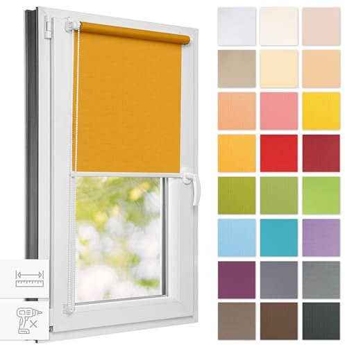 Estika Rollo für Fenster ohne Bohren - 45cm x 120cm - Gold - 25 Stofffarben, Klemmfix Montage, Fensterrollos für innen, Sichtschutz für Fenster und Balkontür (45 cm Stoffbreite)