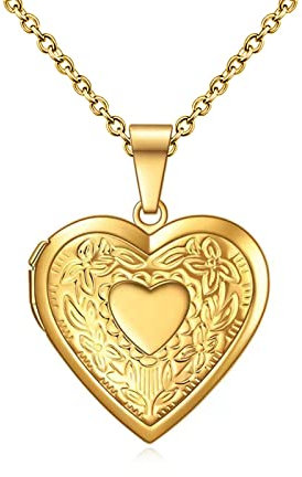 KunBead Jewelry Gold 20 inch Heart Photo Locket Memorial Custom Personalised Necklace with Picture inside-Stainless Steel for Women Girls