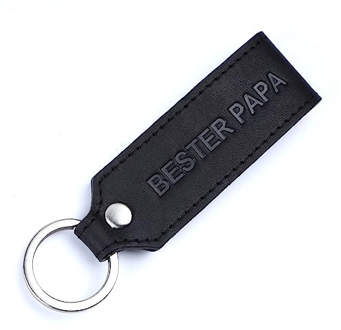 Benthill Schlüsselanhänger Echt Leder mit Bester Papa Gravur | Geschenk für Papa | Vatertagsgeschenk - Schlüsselbund inkl. Geschenkbox, Farbe:Schwarz