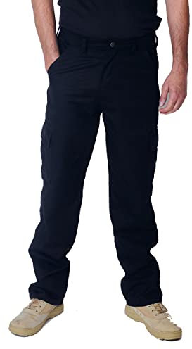 IBEX TS2 Men’s Cargo Work Trousers with Knee Pad Pockets - Durable, Lightweight, 65% Polyester & 35% Cotton, Black, 48W Short
