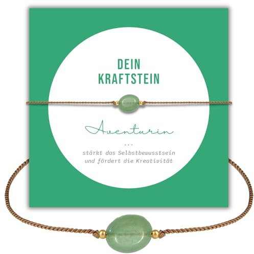 happymaker - Aventurin Armband, Damen Armband mit 18k vergoldete Perlen und echten Edelstein, Geschenkverpackung als Mutmachergeschenk für Prüfungen, handgemacht in Deutschland