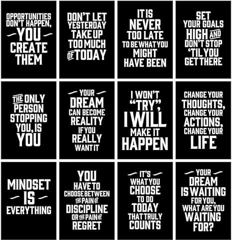 Verbier inspirierende Zitate Wandkunst (Set B) – 12 x A4-Motivationsposter für Raumdekor/Fitnessstudio/Bürodekoration/Schlafzimmer/Küchen-Wandkunst/erhebende positive Bestätigungskarten