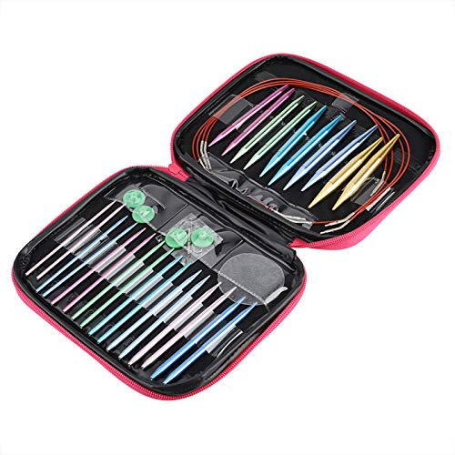 13 Paar Rundstricknadeln Set mit Tasche, 2,75-10 mm Austauschbares Stricknadeln Metall Häkeln Nadel Nadelspiel Kit mit Strickzubehör für Socken und Kleine Projekte