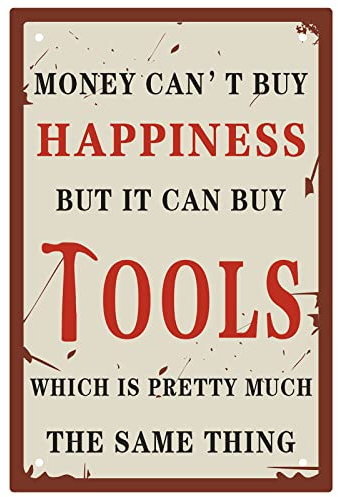 CREATCABIN Money Can’t Buy Happiness Sentence Letters Metal Tin Sign Retro Metal Plate Posters Plaques with Quotes Vintage Hanging Art Decor for Home Living Room Bedroom Bar Cafe Pub 12 x 8inch