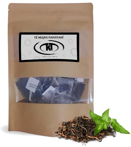 Té Negro Pakistaní pirámides. Infusión de té negro de pakistán. Bolsitas con jenjibre, canela, pimienta negra, clavo y cáscara de naranja. Ingredientes 100% naturales. Potenciado con aroma a vainilla.