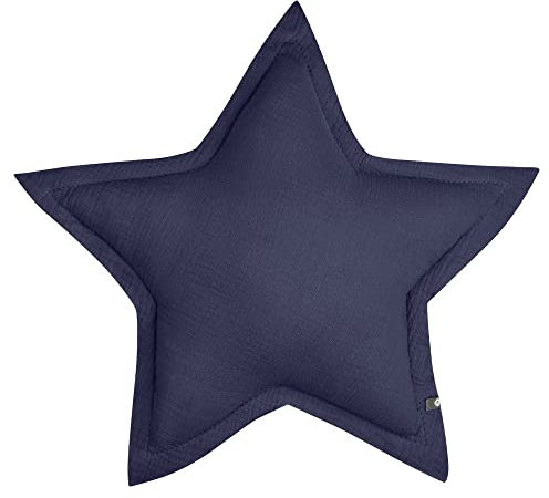 von Herzen Handmade Musselinkissen aus 100% Baumwolle I Kinderkissen I Dekokissen aus Musselin in Sternform I Sternkissen für Kinderzimmer & Bett I Handgenähtes Kissen mit Watte gefüllt (Indigo)