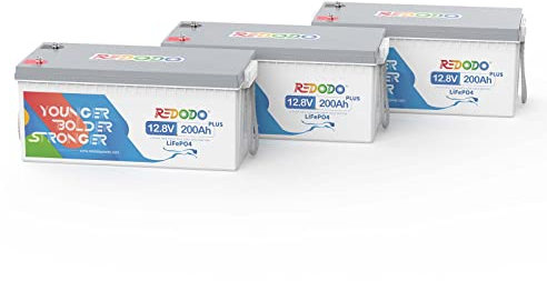 Redodo [3er Pack] LiFePO4 200Ah Plus Akku 12V, über 4000-15000+ Zyklen, 2 fache Lebensdauer Eingebautes 200A BMS, Perfekter Ersatz für Blei-Säure, AGM, FLA, Gel Batterie