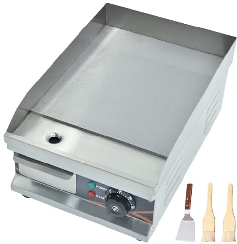DULNICE 1700W Electric Griddle 28cm Commercial Griddle Stainless Steel Flat Top Griddle Dual Thermostat Control 50-300°C for Restaurants, Food Trucks, Catering