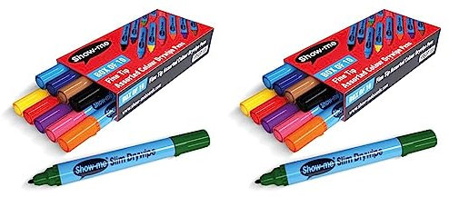 Show Me Whiteboard Pens - Long-Lasting Markers With Easy-Fit Lids, Comfortable & Safe Dry Wipe Markers With Anti-Splay Nibs - Fine, 10PK (Pack of 2)
